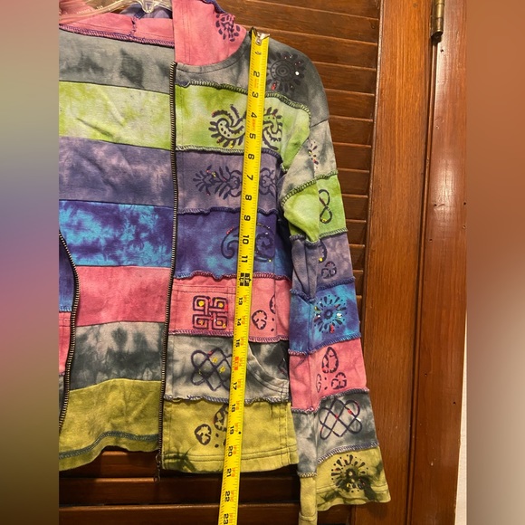 Boho tie-dyed, peaceful-vibe Hooded Knit Jacket with pockets. Soft & never worn. - Picture 7 of 14